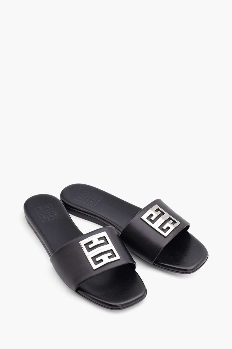 GIVENCHY Women 4G Plaque Logo Flat Sandals in Black SHW Leather 1