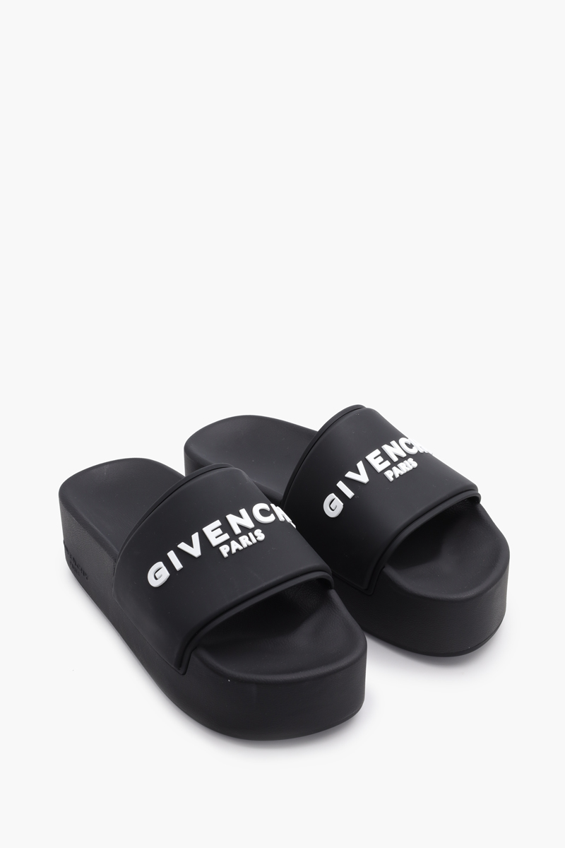 GIVENCHY Women Logo Platform Slides in Black Rubber 1