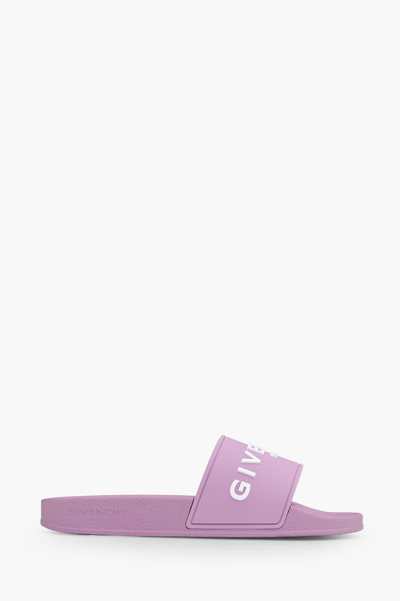 GIVENCHY Women Logo Signature Raised Slides in Orchid Purple Rubber 0