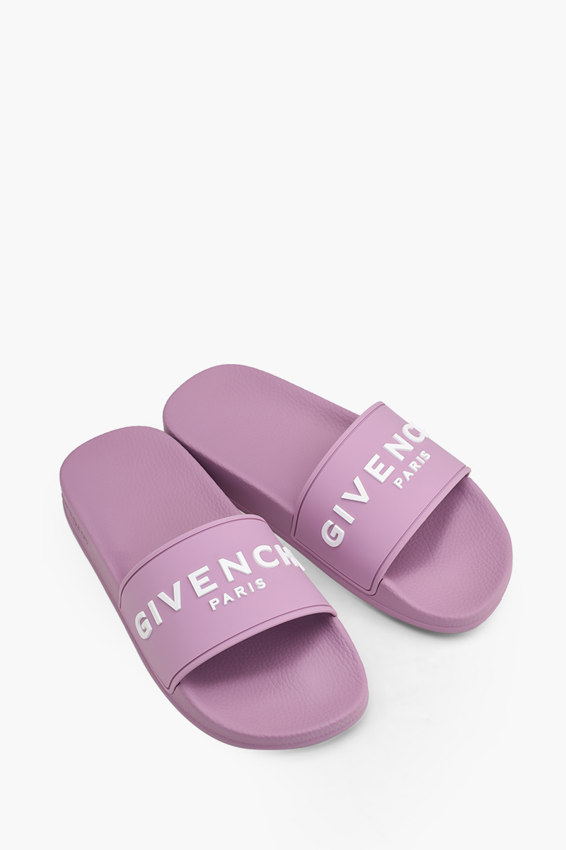 GIVENCHY Women Logo Signature Raised Slides in Orchid Purple Rubber 1