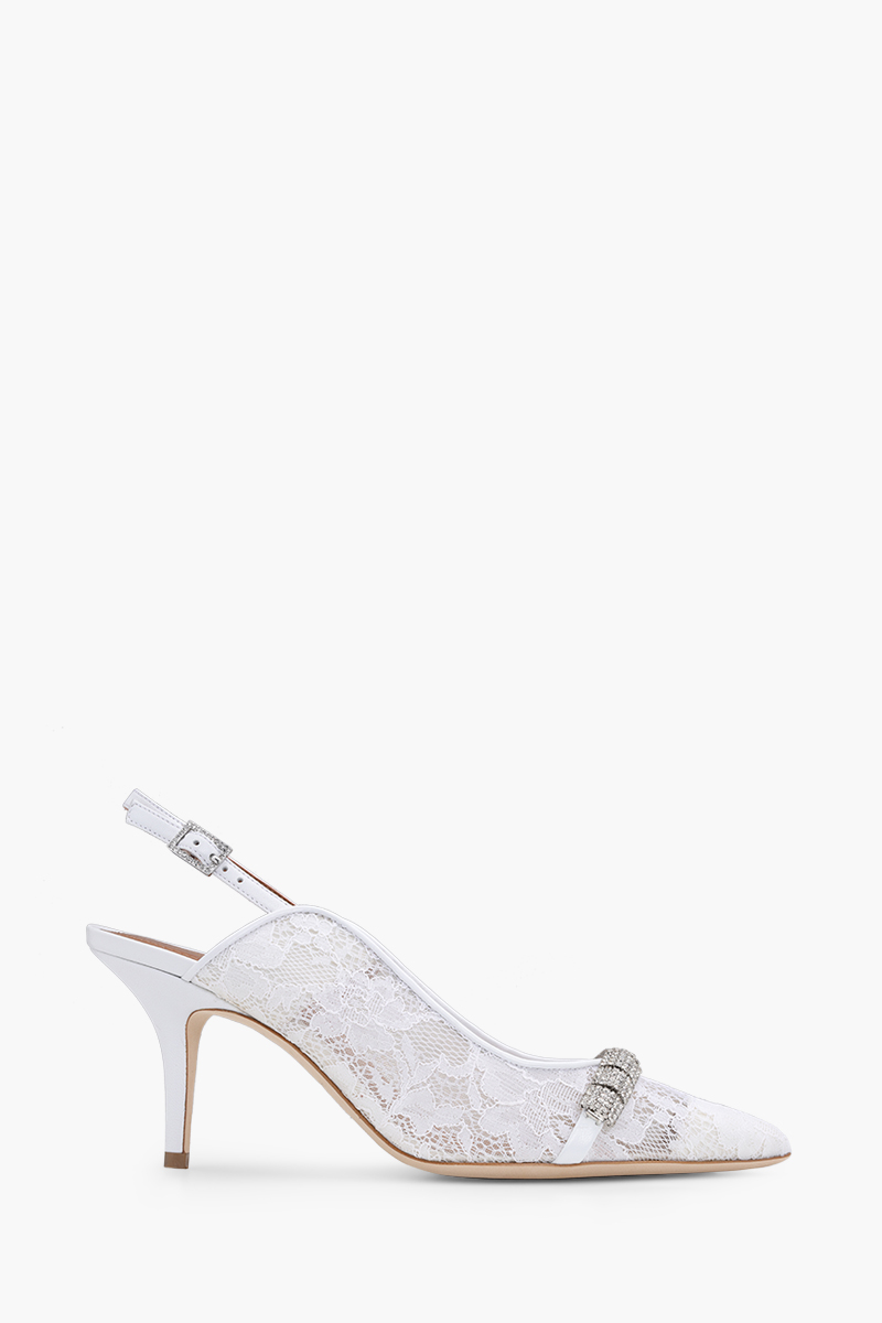 MALONE SOULIERS Beau Lace Slingback Pumps 70mm in White/White 0