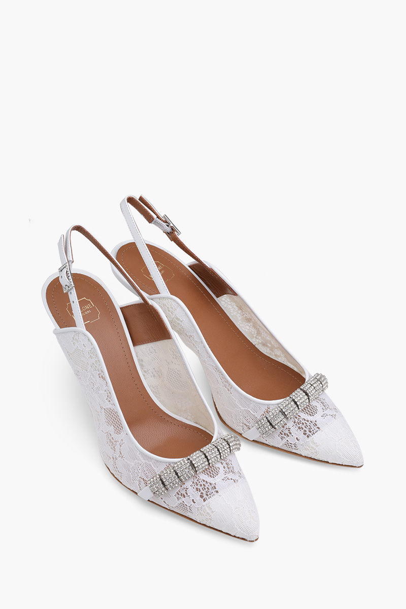 MALONE SOULIERS Beau Lace Slingback Pumps 70mm in White/White 1