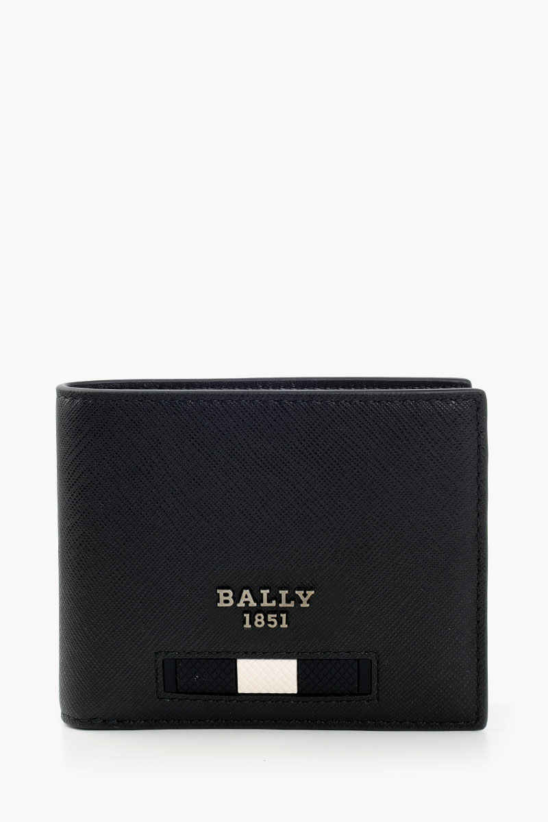 BALLY Men Bevye Bi-fold Wallet in Black with White/Black Stripe 0
