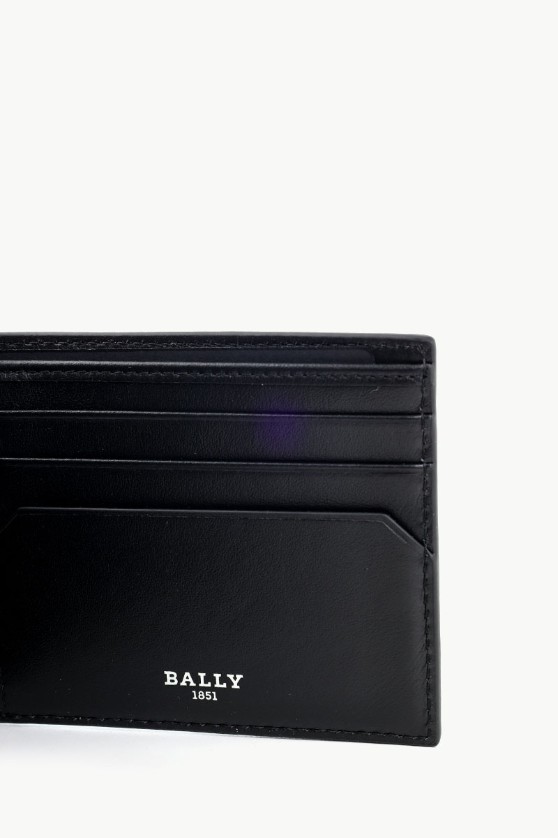 BALLY Men Bevye Bi-fold Wallet in Black with White/Black Stripe 3