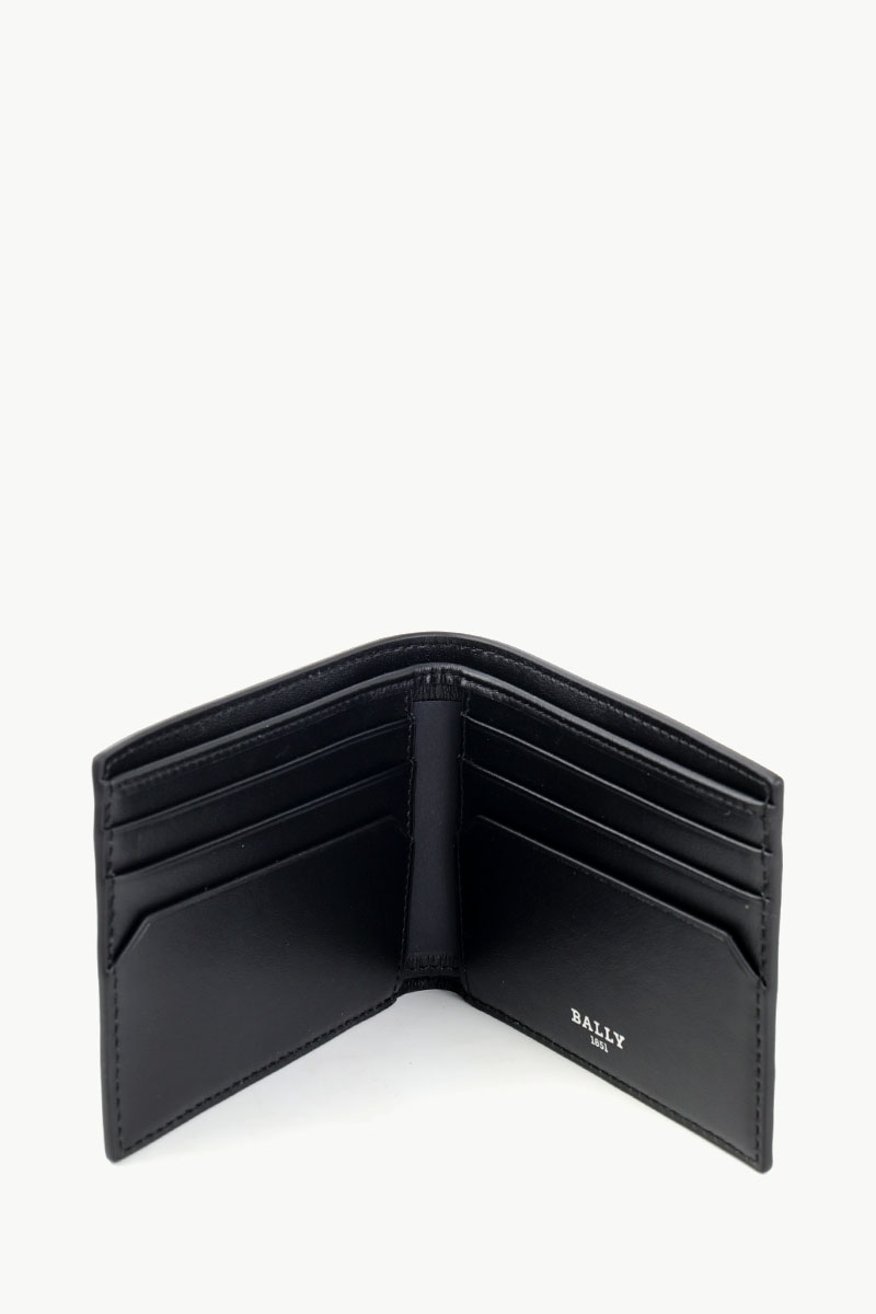 BALLY Men Bevye Bi-fold Wallet in Black with White/Black Stripe 4
