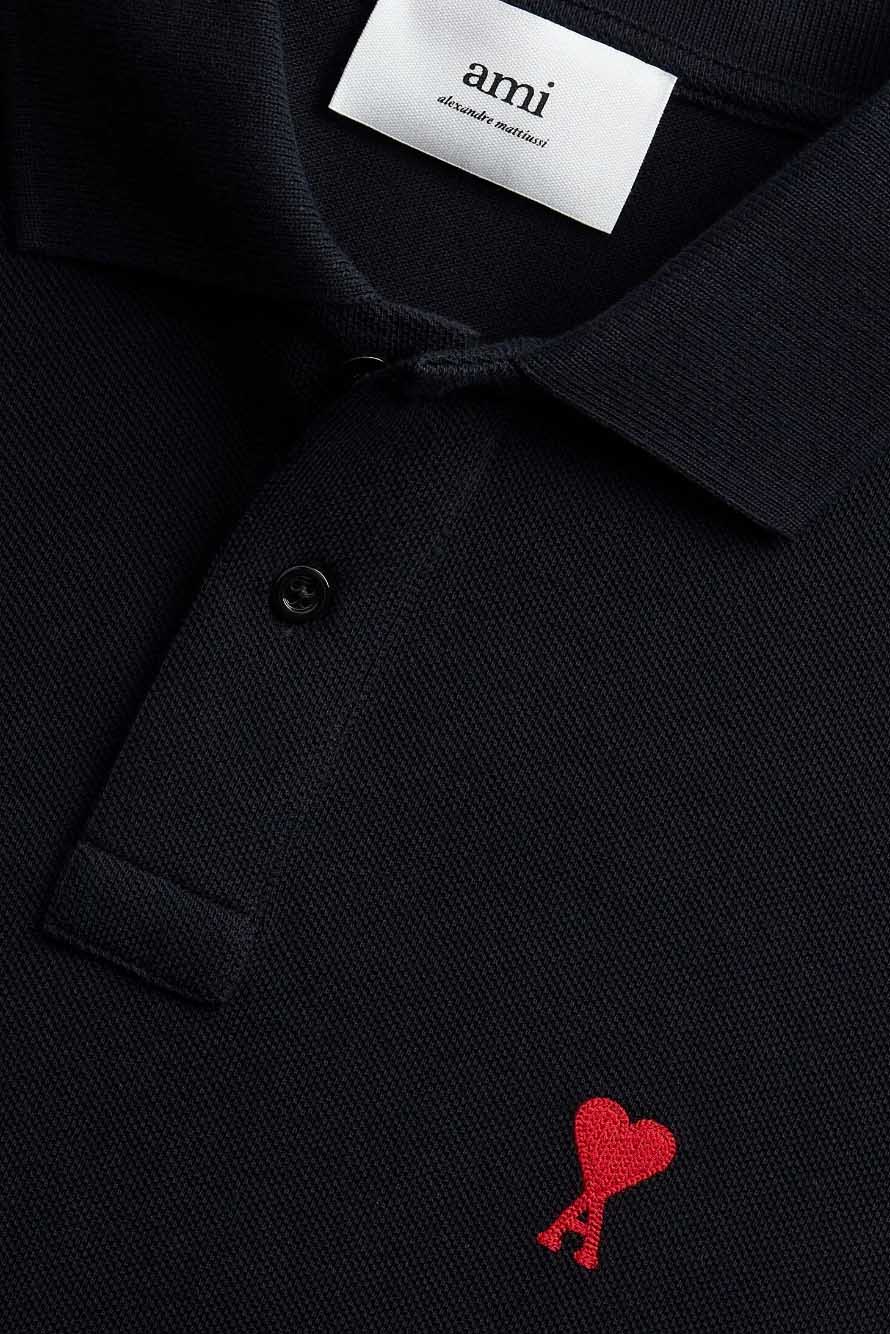 AMI Men Red Ami De Coeur Polo Shirt in Black 4