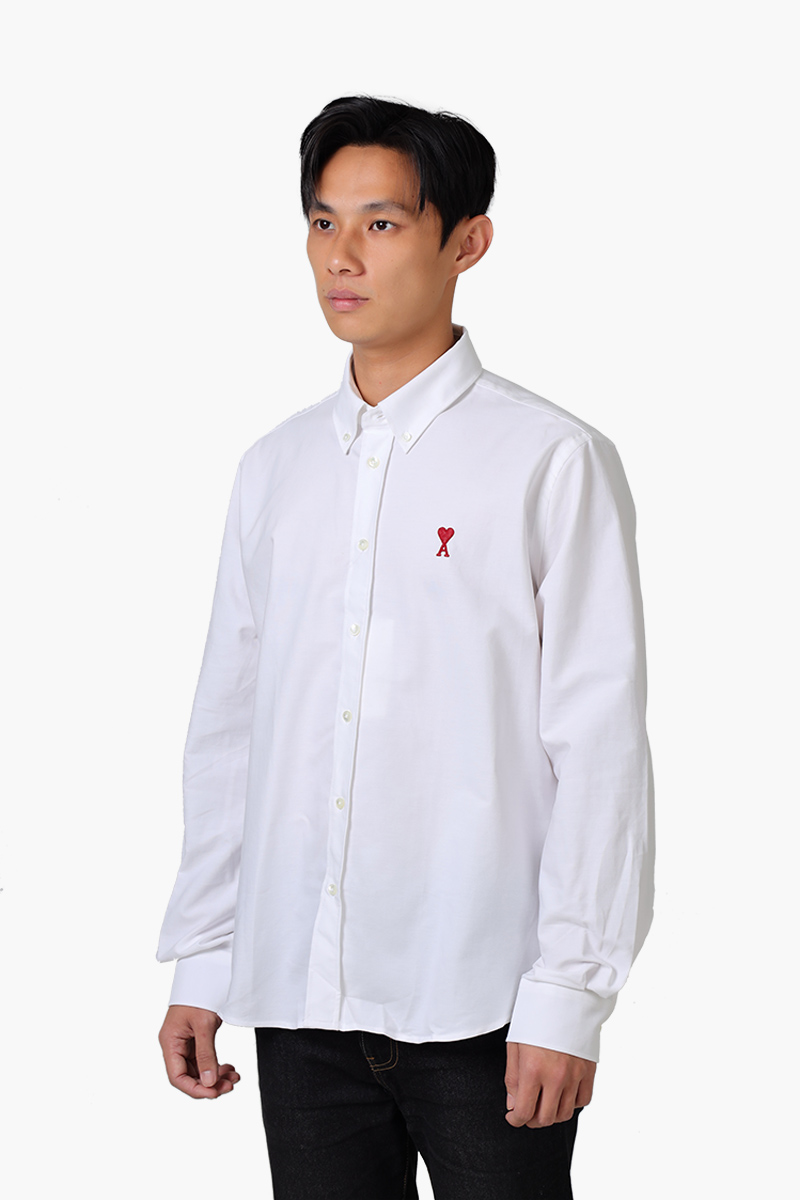 AMI Unisex De Coeur Button Down Classic Fit Long Sleeves Shirt in Natural White Cotton Oxford 2
