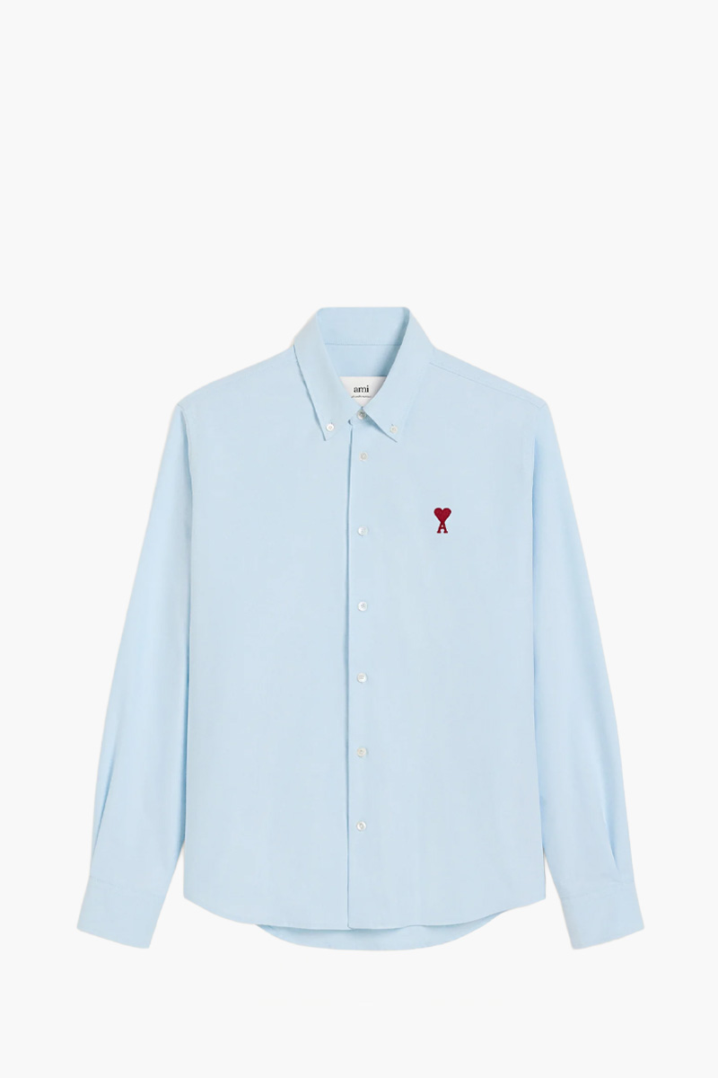 AMI Unisex De Coeur Button Down Classic Fit Long Sleeves Shirt in Sky Blue Cotton Oxford 0