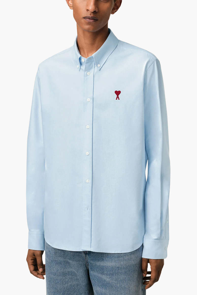 AMI Unisex De Coeur Button Down Classic Fit Long Sleeves Shirt in Sky Blue Cotton Oxford 1