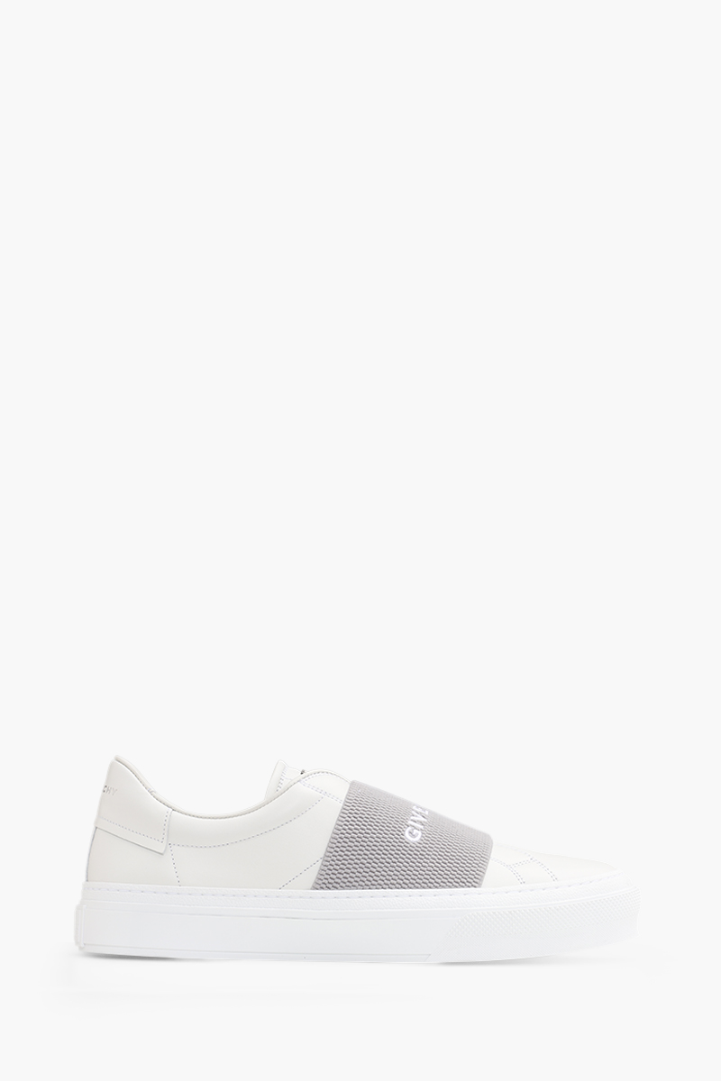 GIVENCHY Men 4G Logo Street Sneakers in White/Grey with Logo Webbing 0