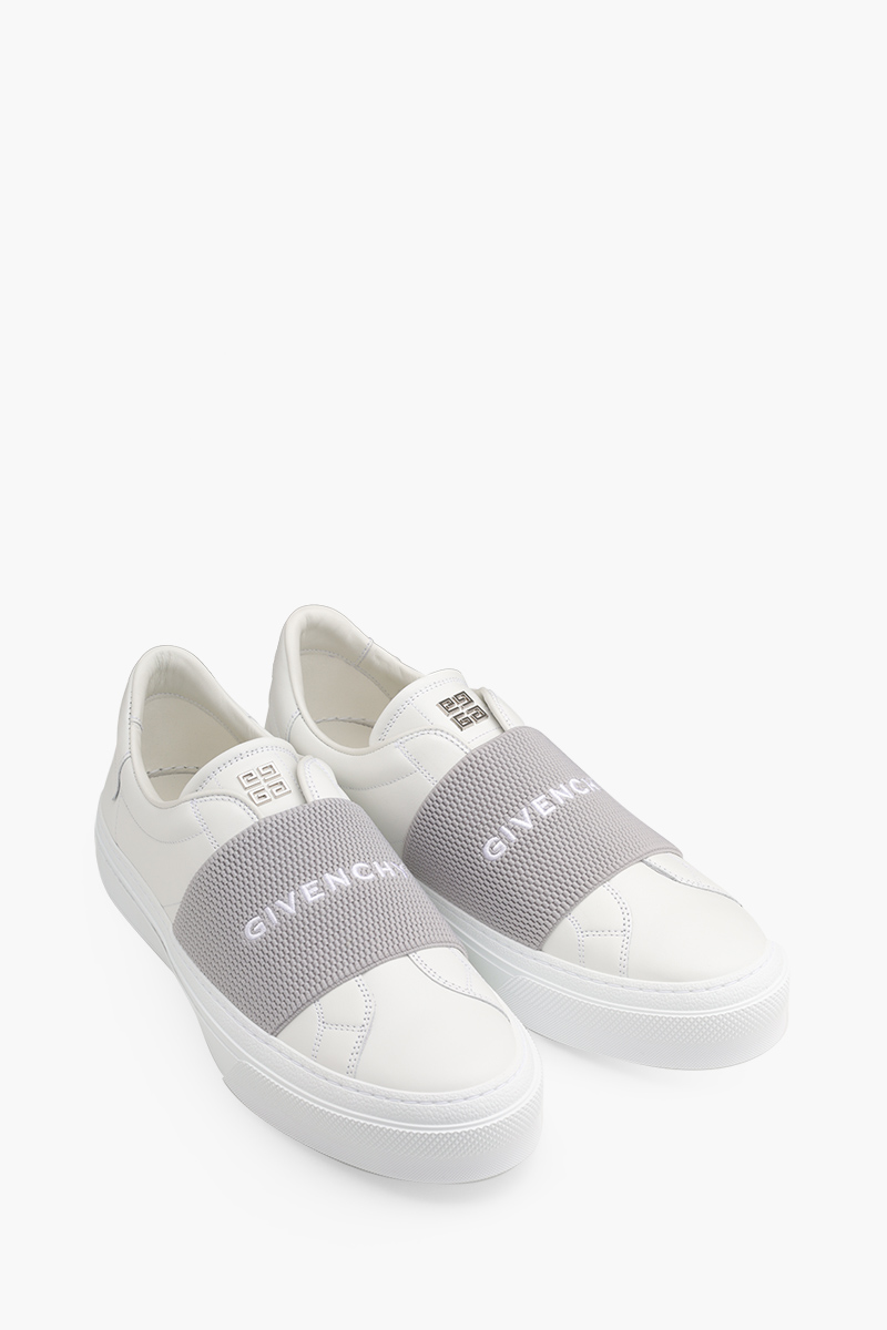 GIVENCHY Men 4G Logo Street Sneakers in White/Grey with Logo Webbing 1