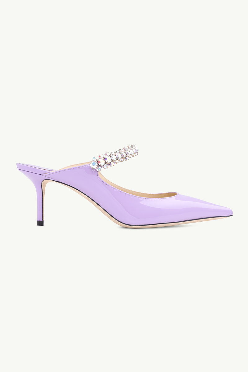 JIMMY CHOO Bing Mules 65mm in Wisteria/Aurora Patent with Crystal Strap ...