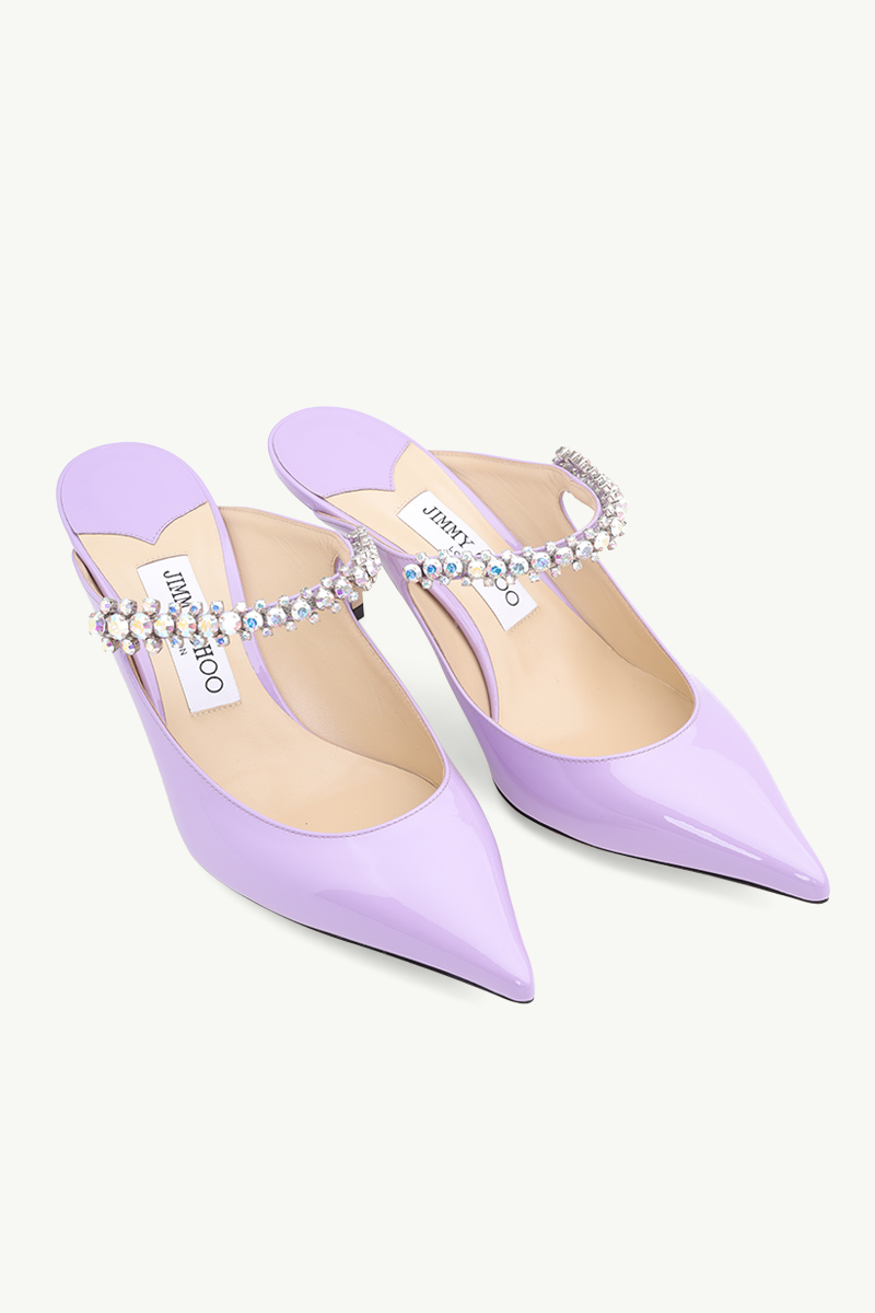 JIMMY CHOO Bing Mules 65mm in Wisteria/Aurora Patent with Crystal Strap 1