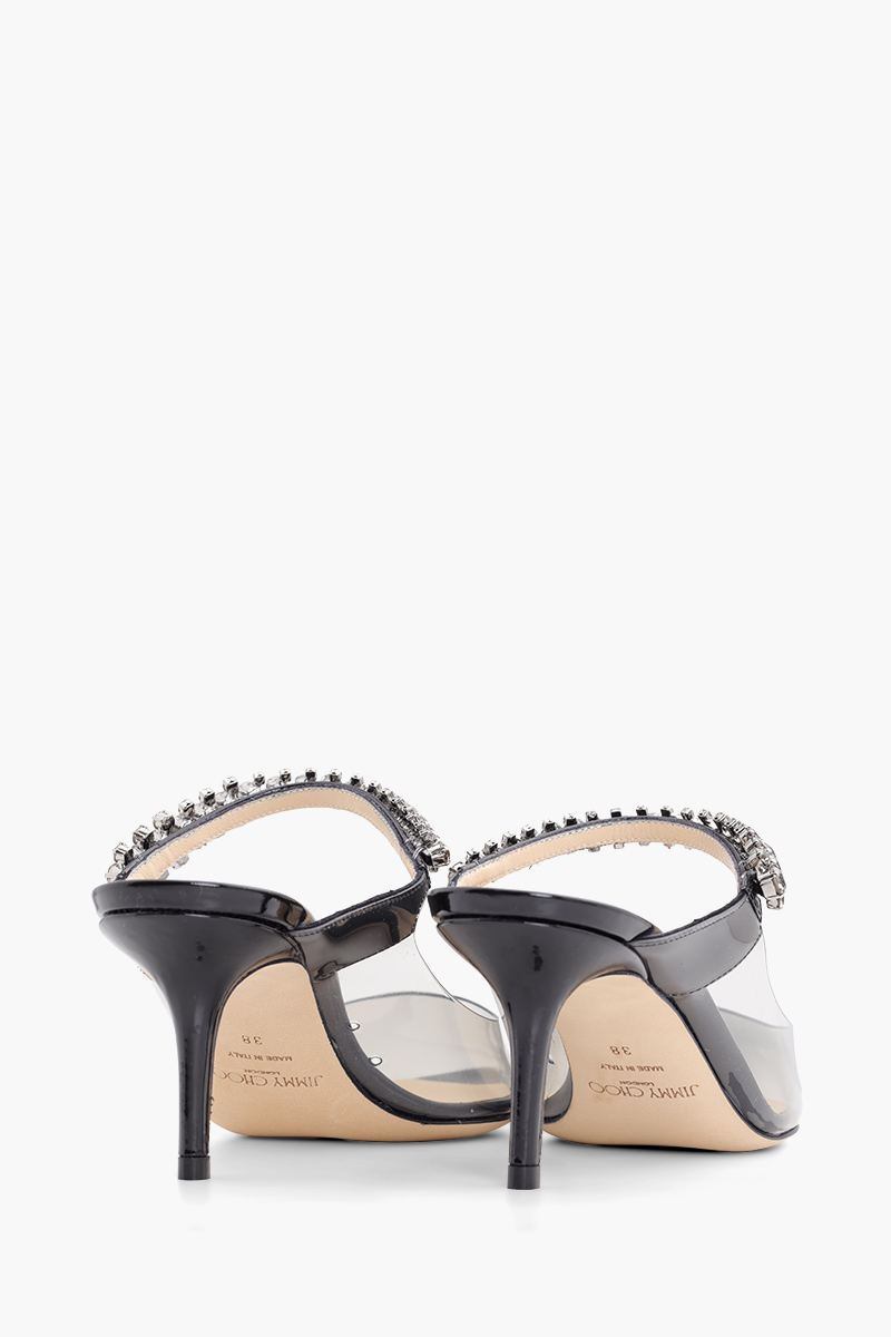 JIMMY CHOO Bing Mules Sandals 65mm in Smoke/Black Plexiglass with Crystal Strap 2