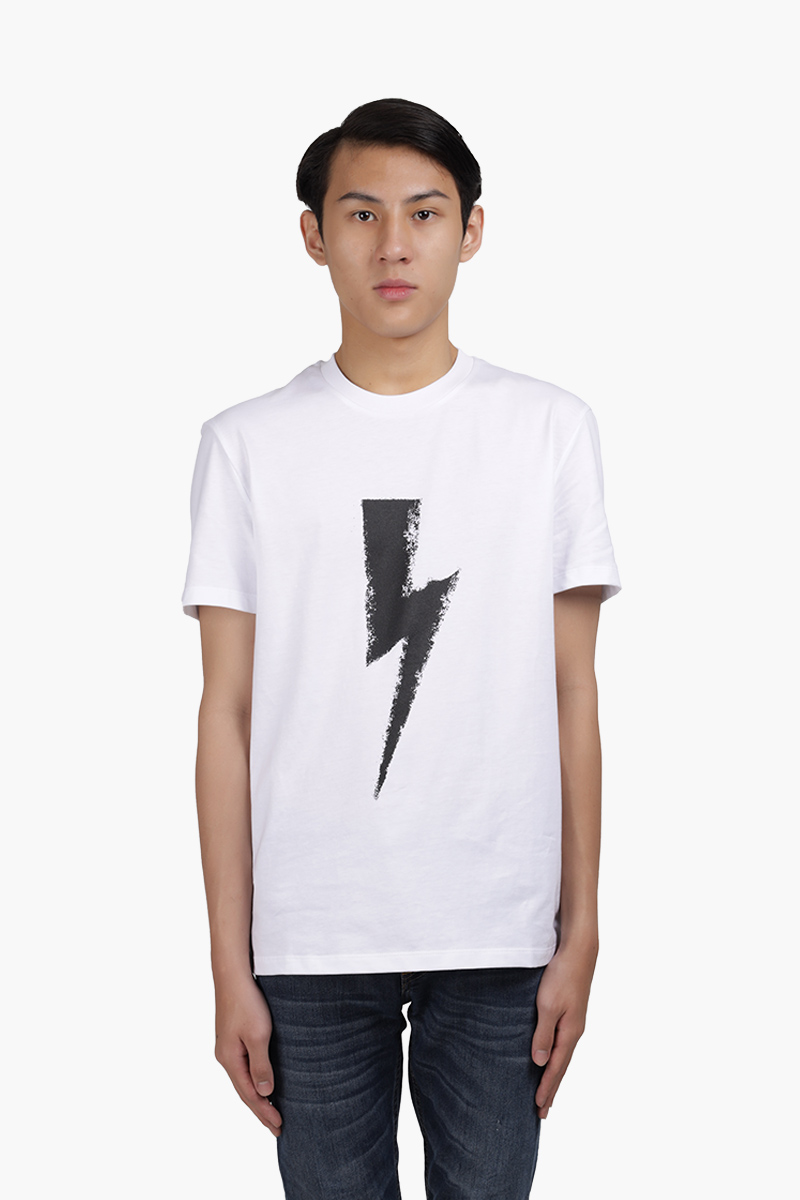 NEIL BARRETT Men Graffiti Chalk Bolt Slim Fit T-Shirt in White/Black 0