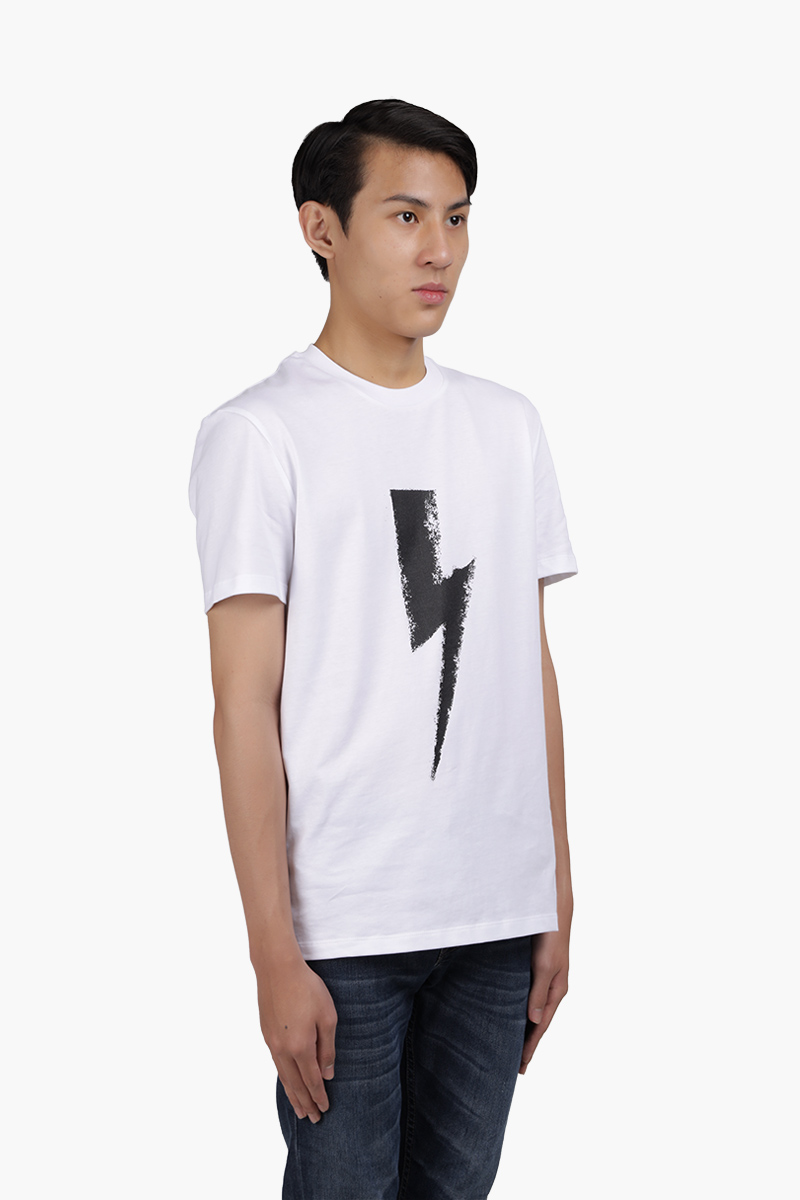 NEIL BARRETT Men Graffiti Chalk Bolt Slim Fit T-Shirt in White/Black 2