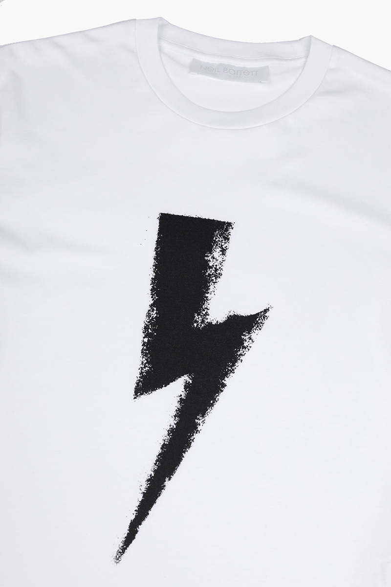 NEIL BARRETT Men Graffiti Chalk Bolt Slim Fit T-Shirt in White/Black 3