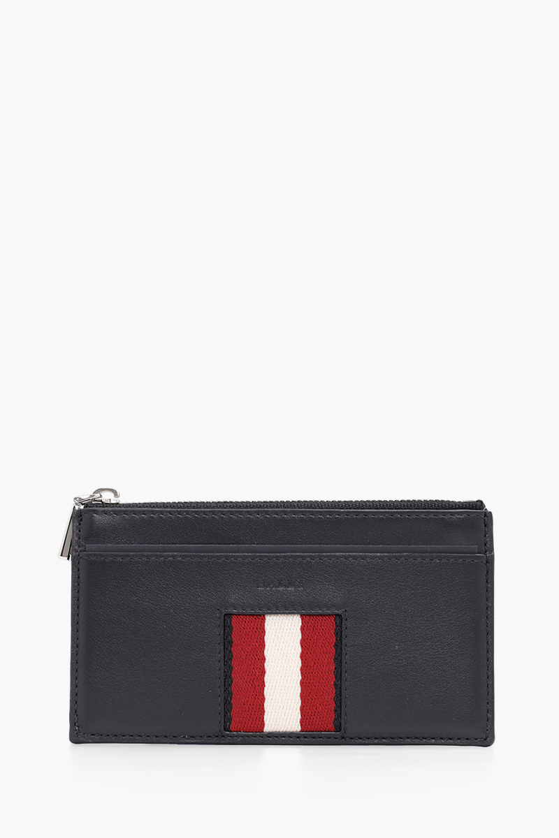 BALLY Bythom Business Card Holder in Black with Red/White Stripe 0