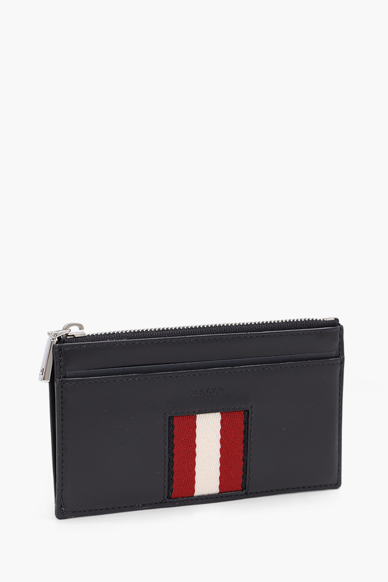 BALLY Bythom Business Card Holder in Black with Red/White Stripe 2