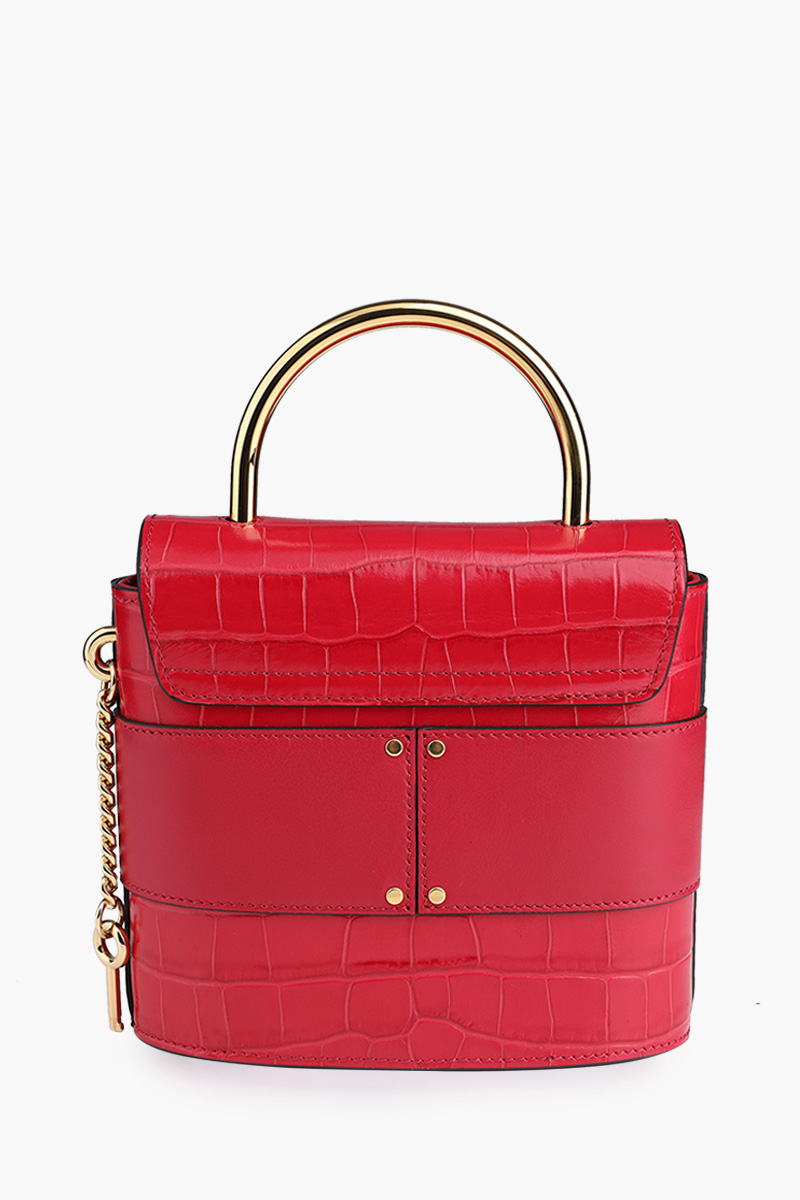 CHLOE Small Abylock Top Handle Bag in Crimson Pink Croco Leather with Chain Strap 1