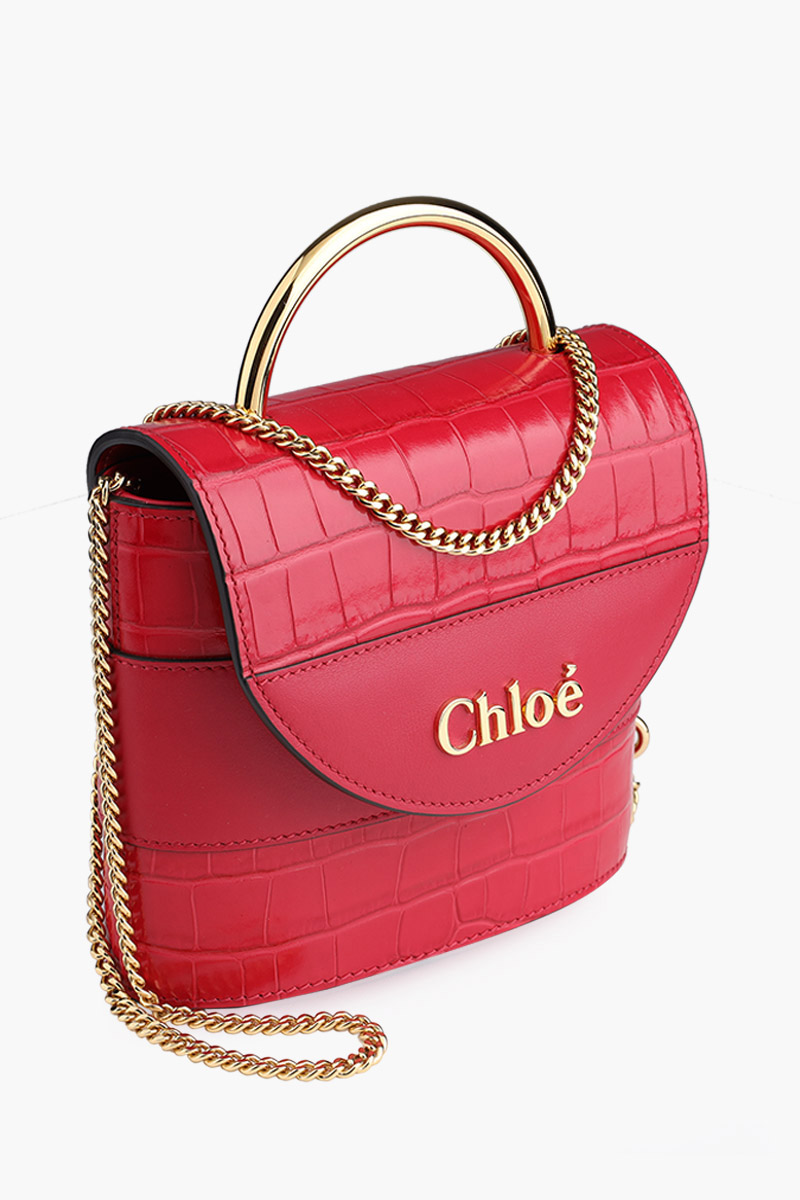 CHLOE Small Abylock Top Handle Bag in Crimson Pink Croco Leather with Chain Strap 2