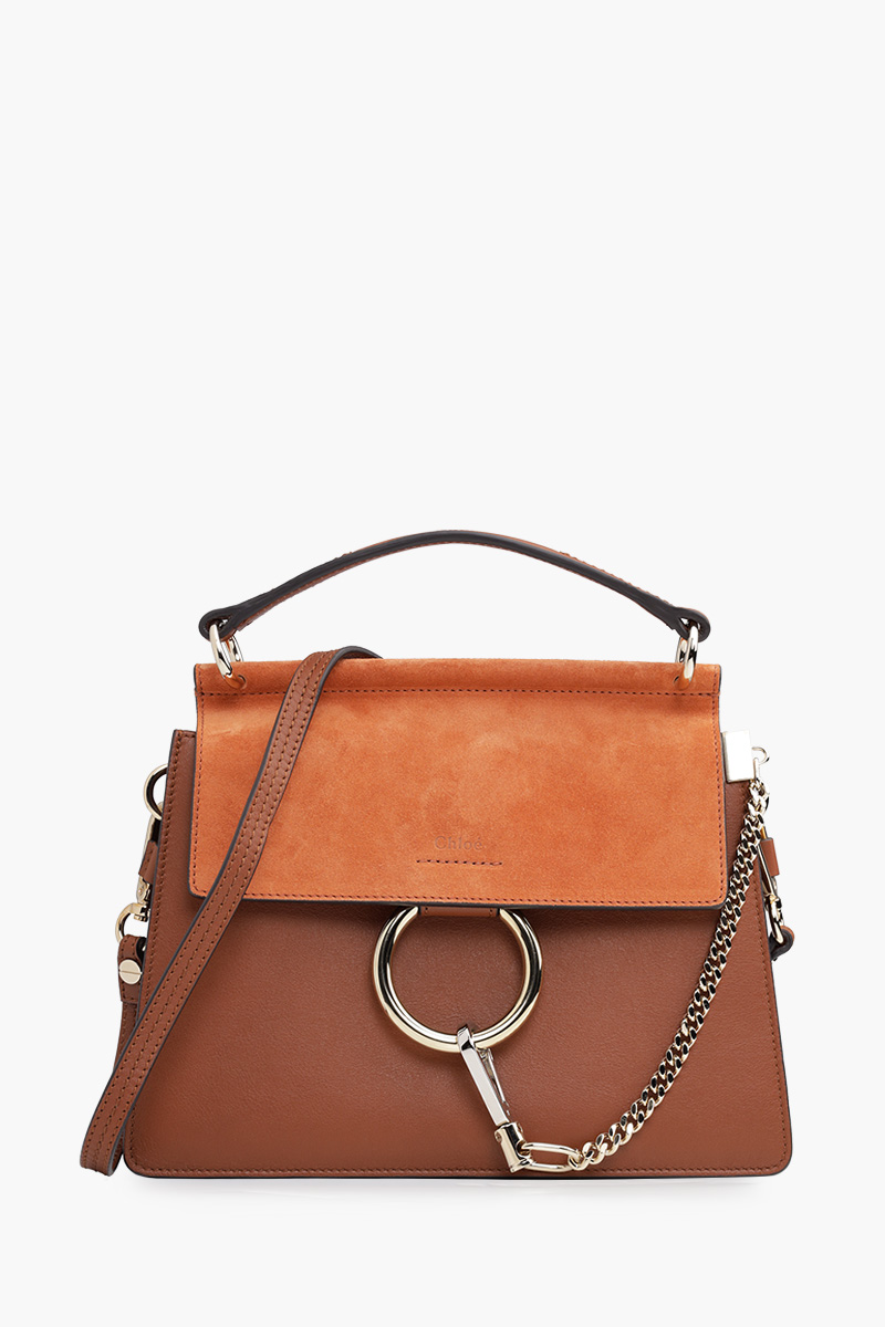 CHLOE Small Faye Top Handle Bag in Classic Tobacco Smooth Leather x Suede 0