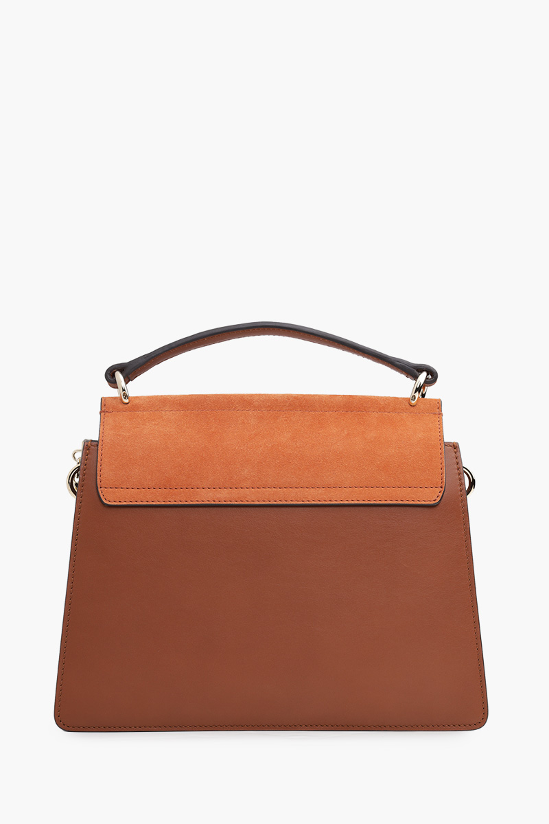 CHLOE Small Faye Top Handle Bag in Classic Tobacco Smooth Leather x Suede 1