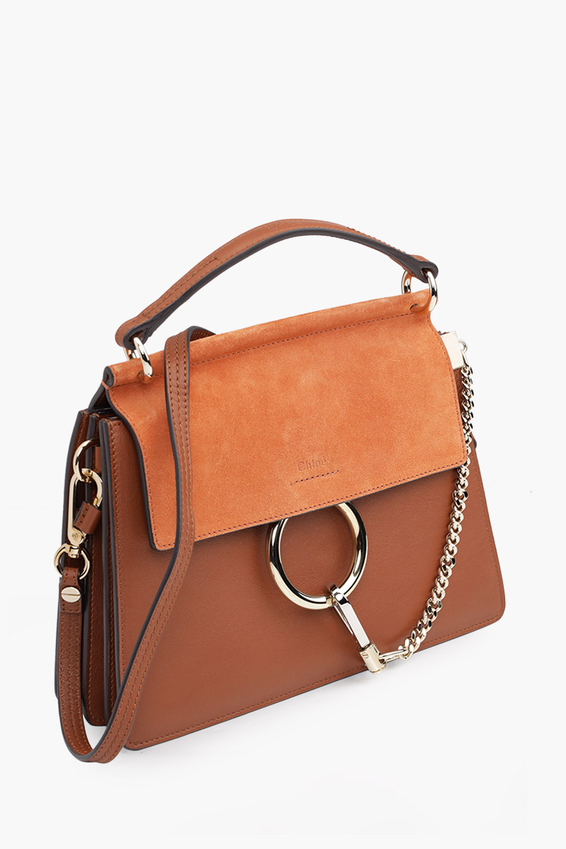 CHLOE Small Faye Top Handle Bag in Classic Tobacco Smooth Leather x Suede 2