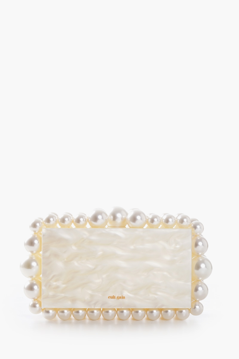 CULT GAIA Eos Clutch in Ivory Marbled Acrylic with Faux Pearl 0