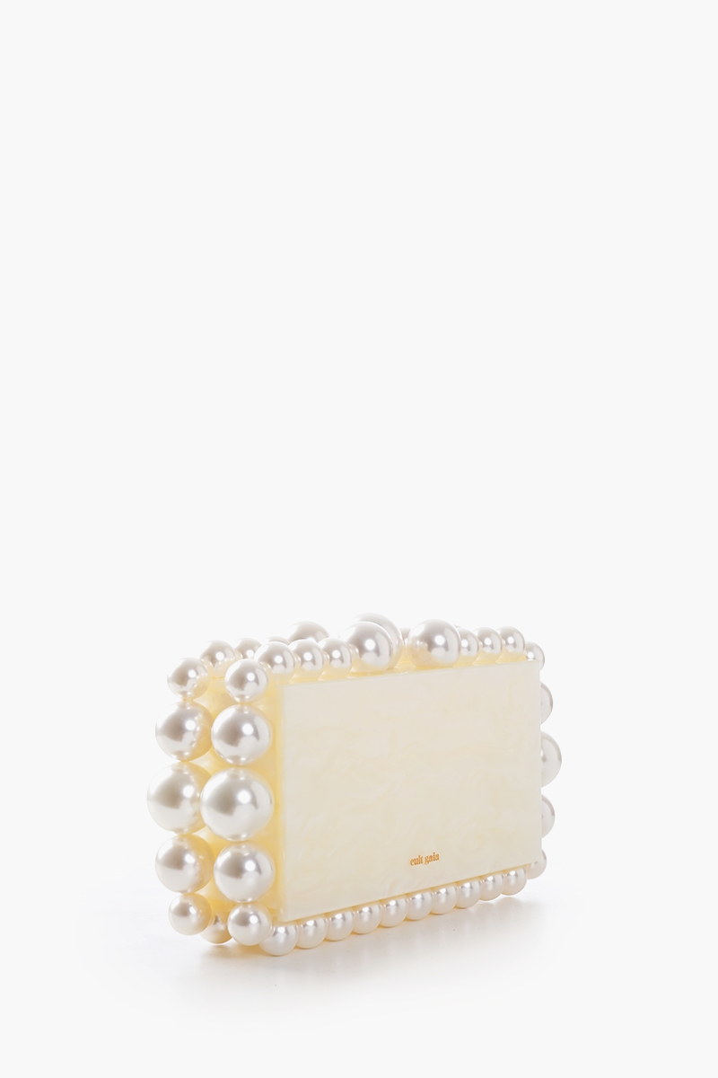 CULT GAIA Eos Clutch in Ivory Marbled Acrylic with Faux Pearl 1