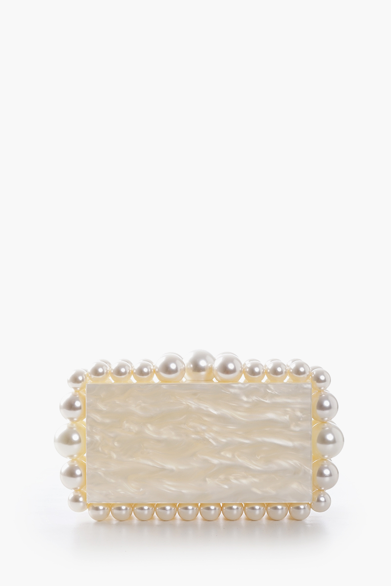 CULT GAIA Eos Clutch in Ivory Marbled Acrylic with Faux Pearl 2