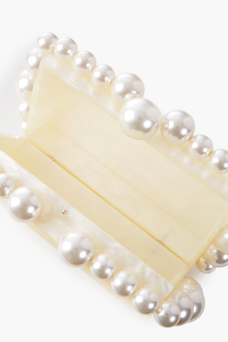 CULT GAIA Eos Clutch in Ivory Marbled Acrylic with Faux Pearl 3