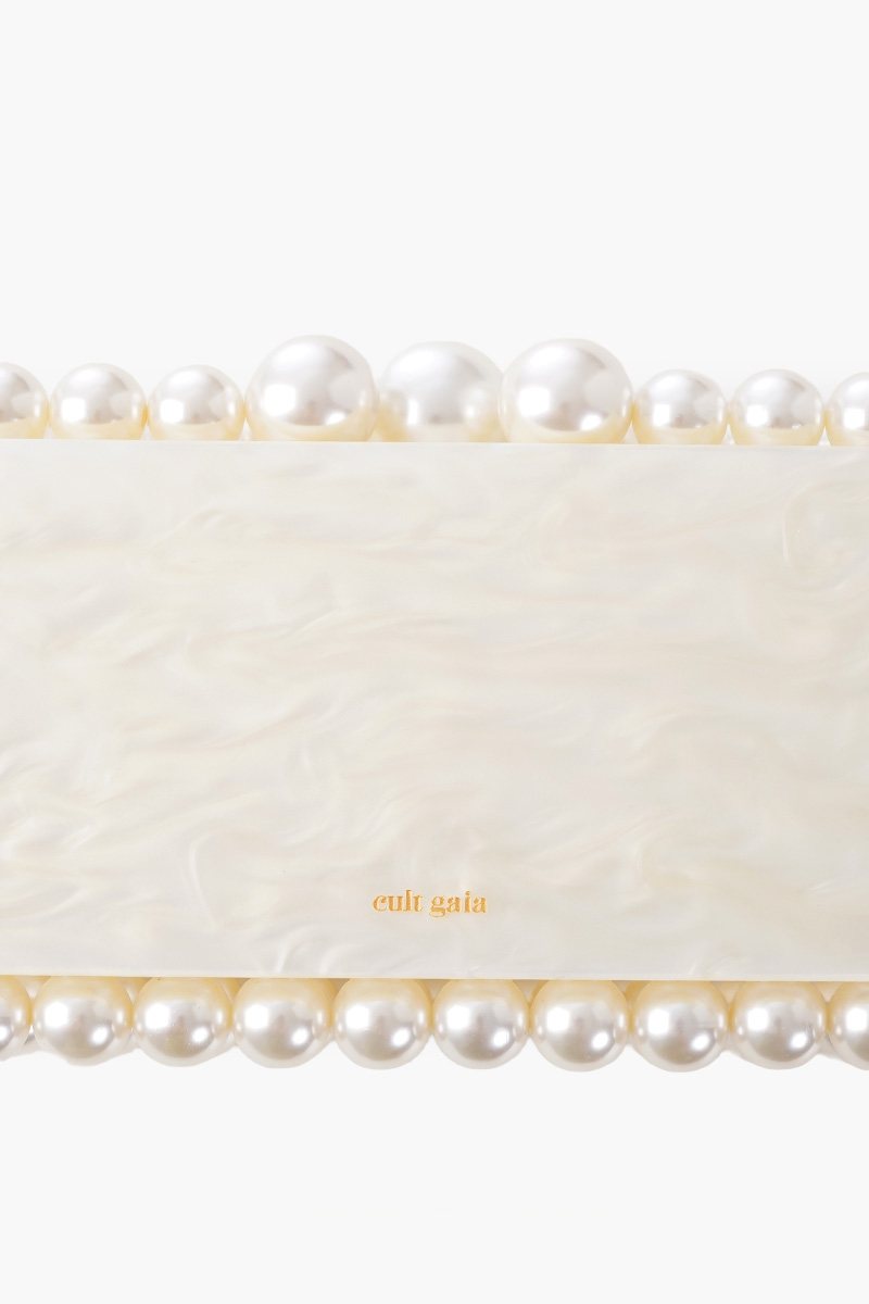 CULT GAIA Eos Clutch in Ivory Marbled Acrylic with Faux Pearl 4