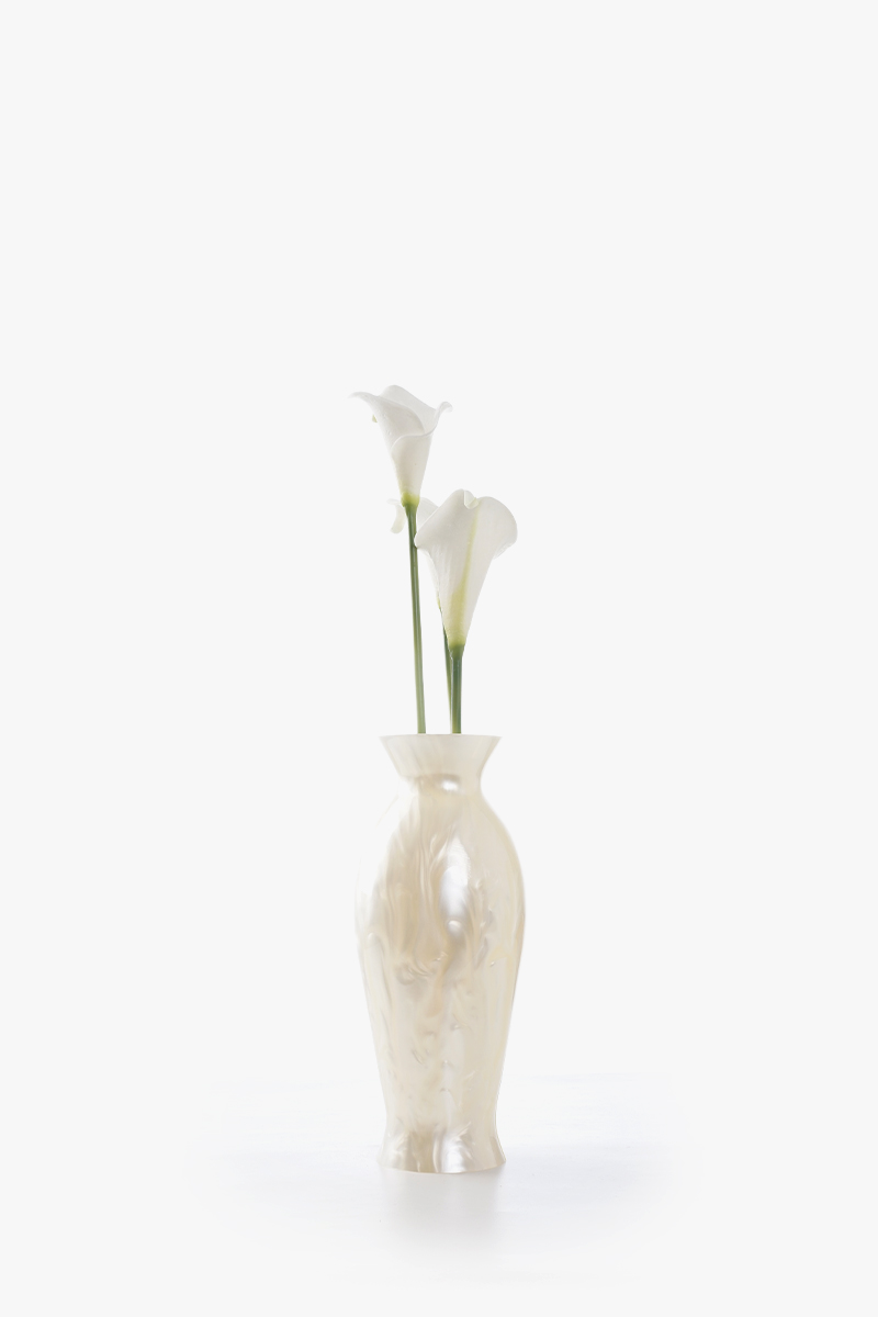 CULT GAIA Florence Clutch in Ivory Marbled Acrylic Vase Lilies 1