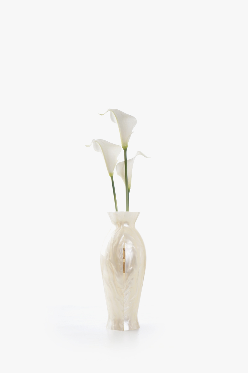 CULT GAIA Florence Clutch in Ivory Marbled Acrylic Vase Lilies 2