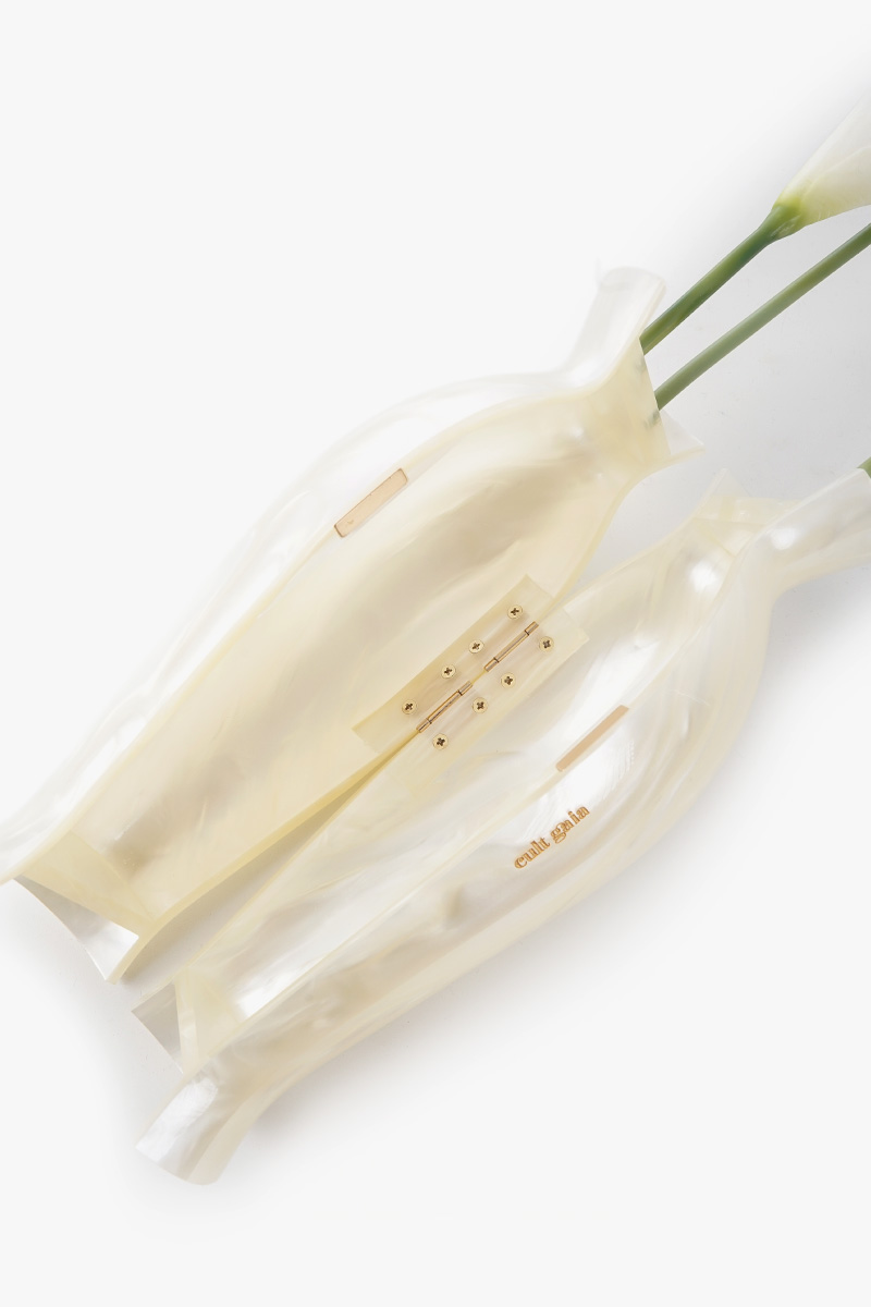 CULT GAIA Florence Clutch in Ivory Marbled Acrylic Vase Lilies 3