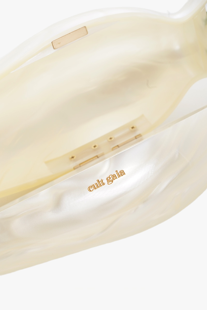 CULT GAIA Florence Clutch in Ivory Marbled Acrylic Vase Lilies 4