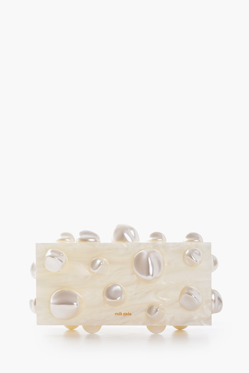 CULT GAIA Orbs Handbag in Ivory Marbled Acrylic with Faux Pearl 0