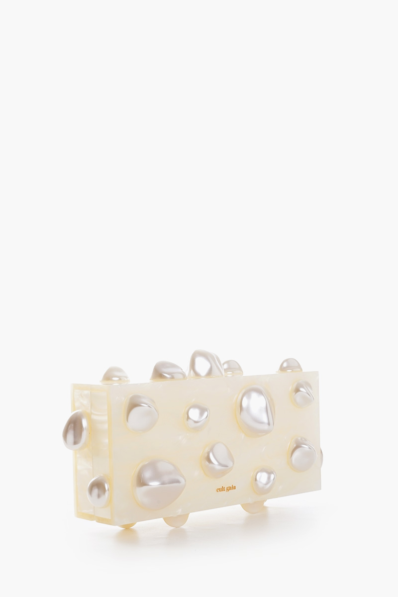 CULT GAIA Orbs Handbag in Ivory Marbled Acrylic with Faux Pearl 1