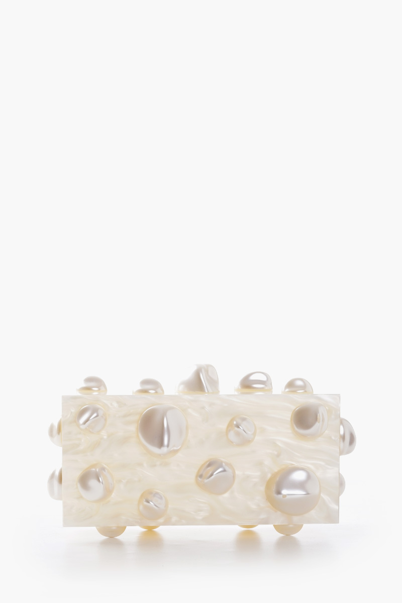 CULT GAIA Orbs Handbag in Ivory Marbled Acrylic with Faux Pearl 2