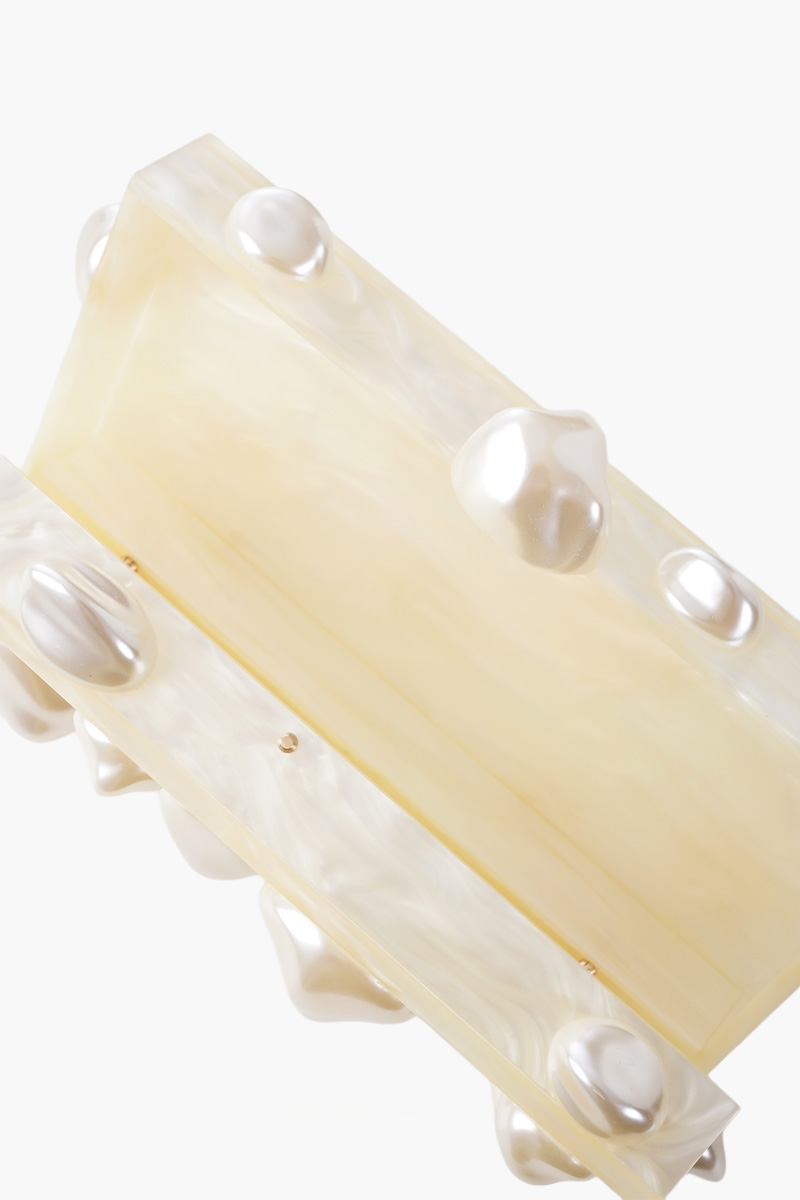 CULT GAIA Orbs Handbag in Ivory Marbled Acrylic with Faux Pearl 3