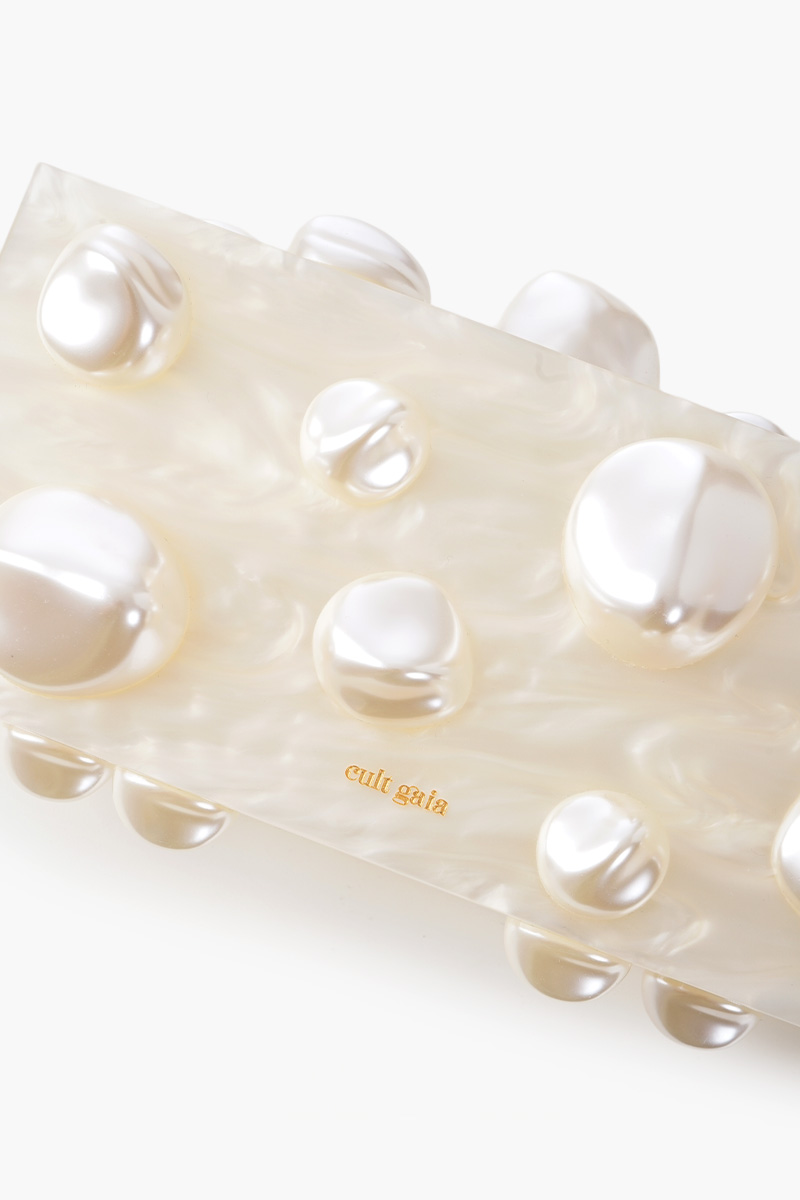 CULT GAIA Orbs Handbag in Ivory Marbled Acrylic with Faux Pearl 4