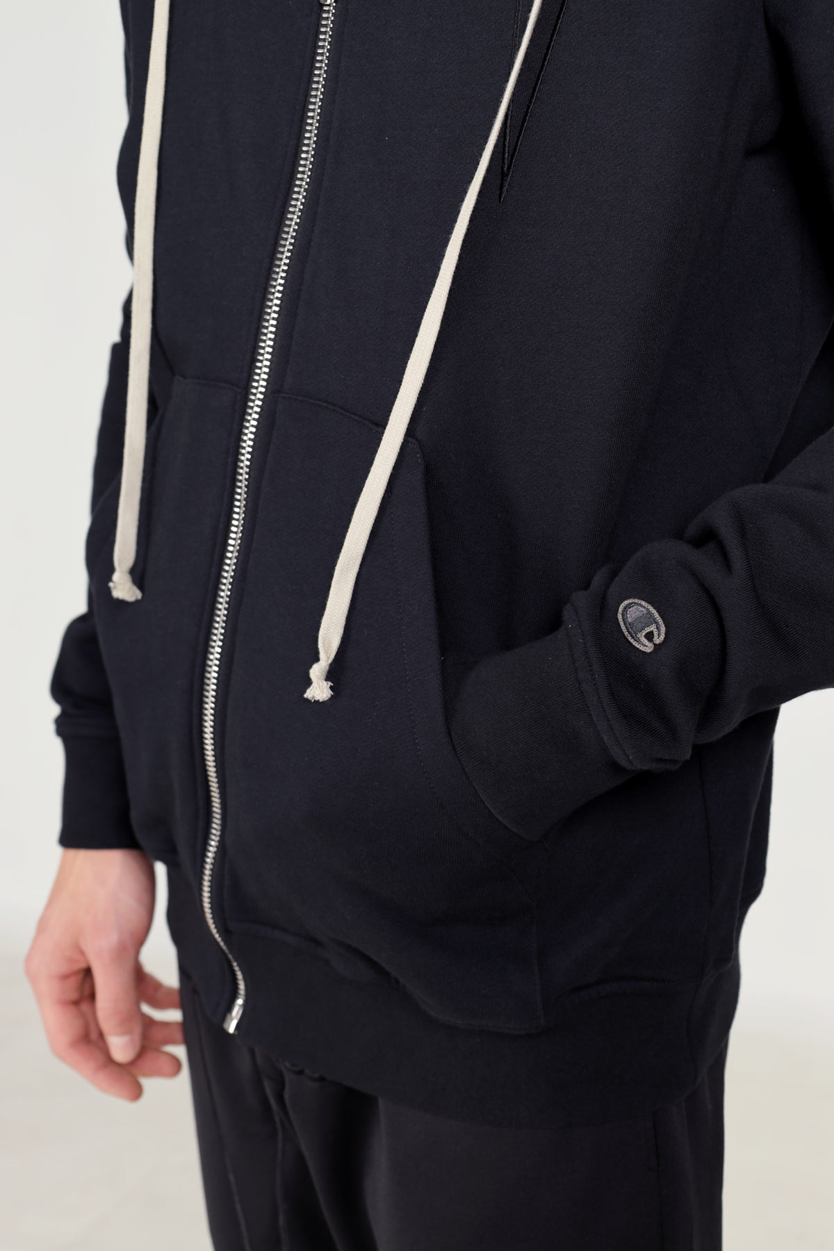 RICK OWENS x CHAMPION Men Embroidered Logo Jacket in Black with Hoodie 4