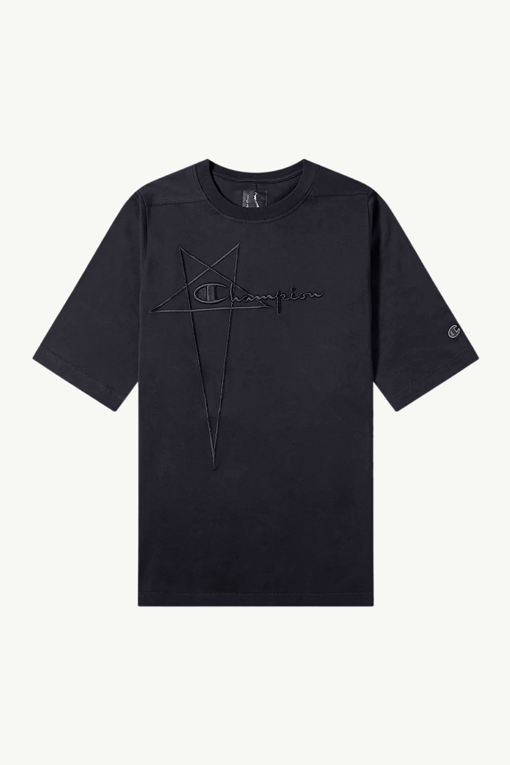 RICK OWENS x CHAMPION Men Embroidered Logo Oversized T-Shirt in Black 0