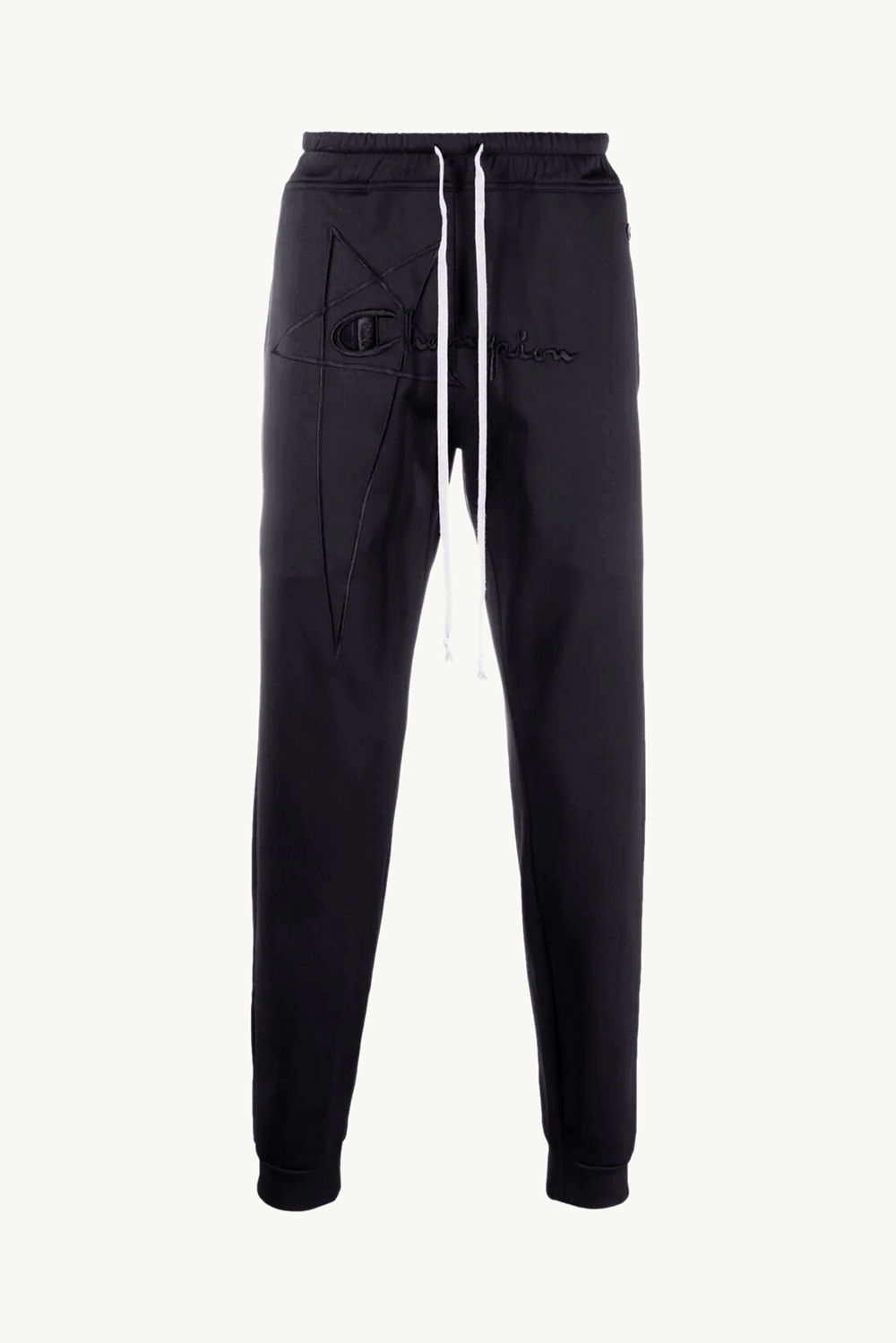 RICK OWENS x CHAMPION Men Embroidered Logo Trousers in Black 0