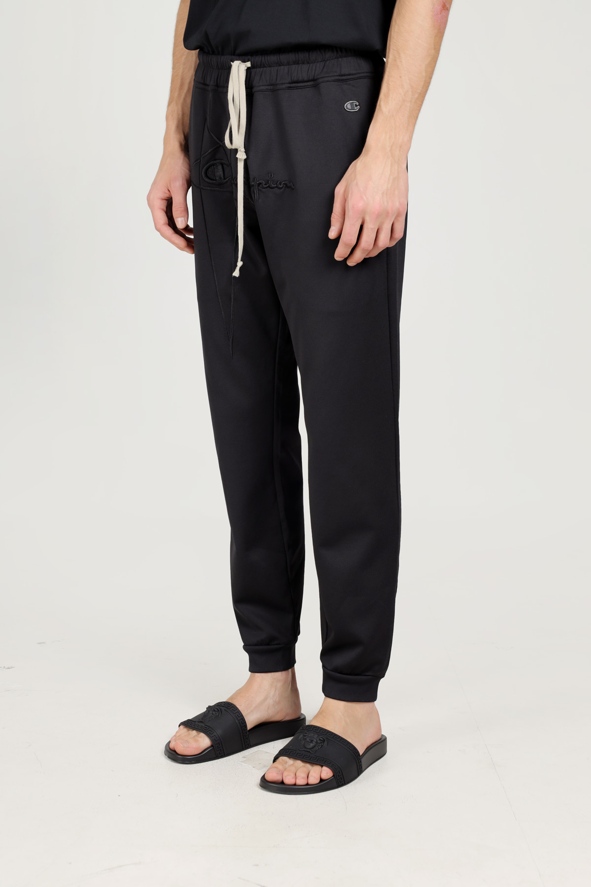 RICK OWENS x CHAMPION Men Embroidered Logo Trousers in Black 3
