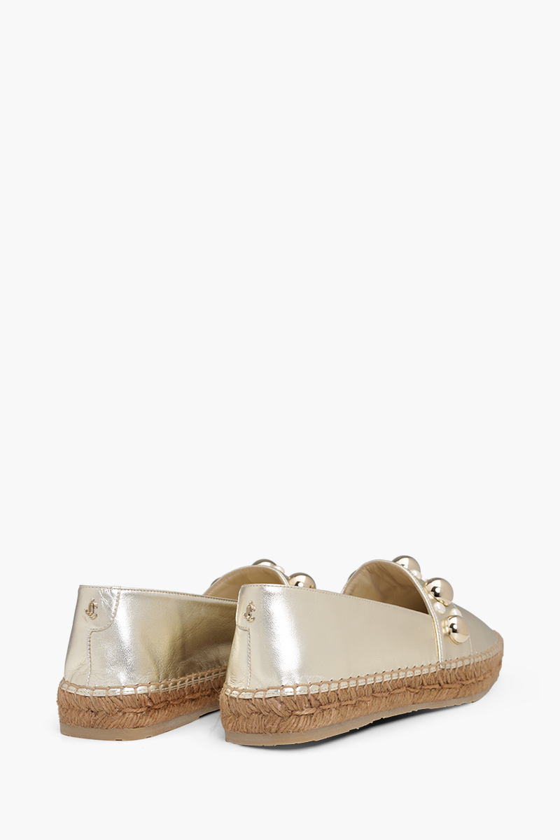 JIMMY CHOO Women Dru Flat Espadrilles in Gold Metallic with Pearls And Studs 2