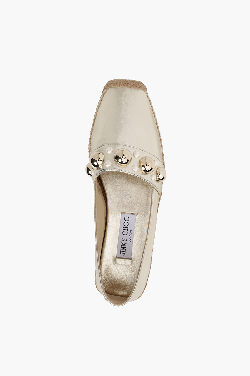 JIMMY CHOO Women Dru Flat Espadrilles in Gold Metallic with Pearls And Studs 3