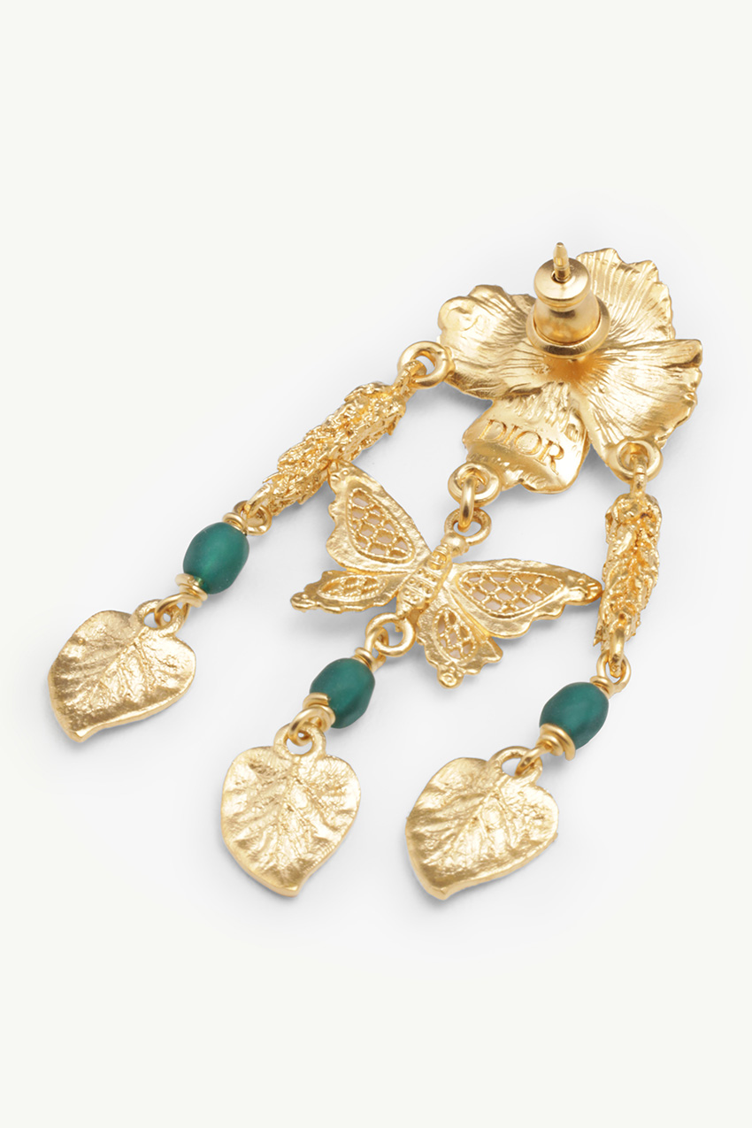 CHRISTIAN DIOR Mille Fleurs De Dior Earring in Gold-Finish Metal with Green Glass Beads 2