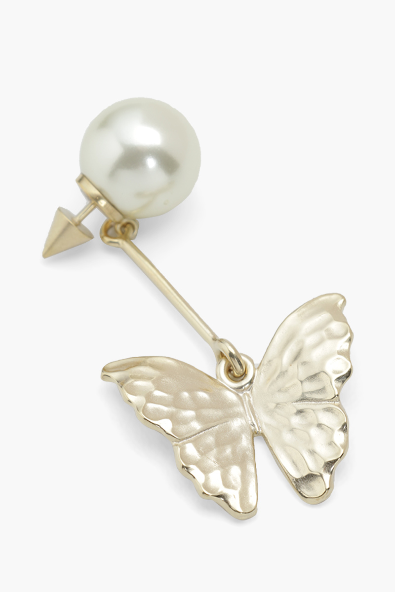 CHRISTIAN DIOR Butterfly Tribales Earrings in Gold Metal with White Resin Pearls 0